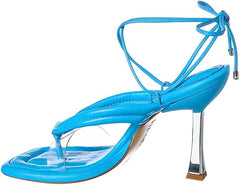 Schutz Meghan True Blue Clear Lace Up Open Toe Stiletto High Heel Thong Sandals