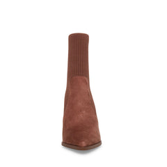 Steve Madden Tackle Taupe Suede Pull-On Asymmetrical Stacked Heeled Boots