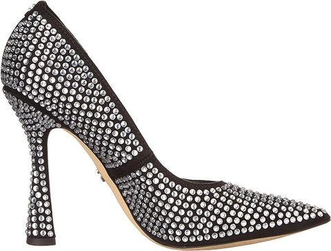 Sam Edelman Antonia Black Glitz Pointed Toe Slip On Spool Heel Fashion Pumps