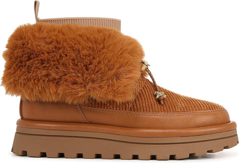 Sam Edelman Olin Brown Fabric Sock Fur Pull On Platform Snow Bootie Ankle Boots