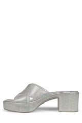 Jeffrey Campbell Bubblegum Silver Iridescent Glitter Platform Jelly Cross Sandal