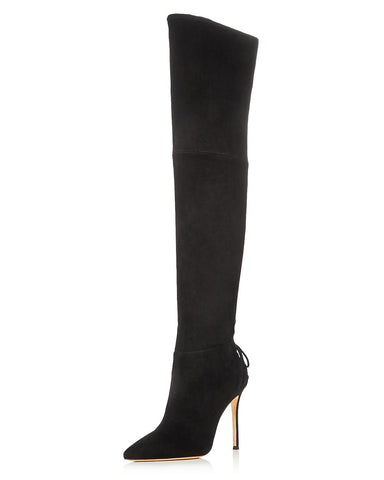 Pour La Victoire Caterina Black Suede Over the Knee Pointed Toe Stiletto Boots