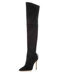 Pour La Victoire Caterina Black Suede Over the Knee Pointed Toe Stiletto Boots