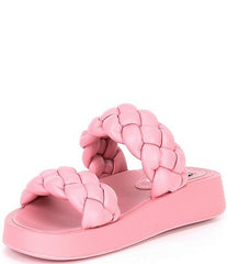 Steve Madden Hillary Pink Slip On Rounded Open Toe Platform Braided Sandal