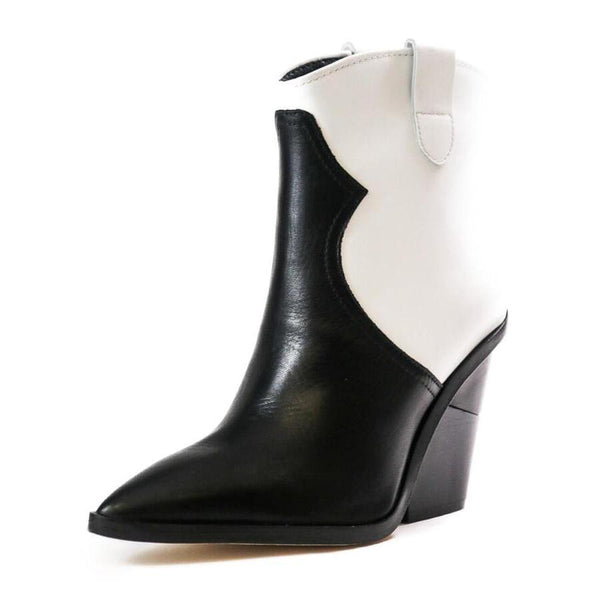 Cecelia New York KIMBAL Boots Black White Pointed Western Cowboy Ankle Booties