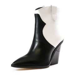Cecelia New York KIMBAL Boots Black White Pointed Western Cowboy Ankle Booties