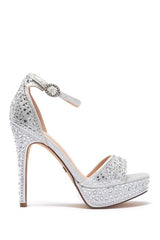Lauren Lorraine Eifel Open Toe Rhinestone Ankle Strap Open Platform Prom Pumps
