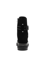 Vince Camuto Blinda Black Suede Moto Chic Chain Rim PLatform Lug Sole Bootie