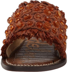 Sam Edelman Gladys Cuoio Raffia Open Toe Slip On Flat Slides Fashion Sandals