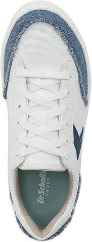 Dr. Scholl's Madison White/Blue Denim Lace Up Round Toe Low Top Fashion Sneakers