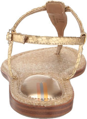 Sam Edelman Gigi Gold Signet Ankle Strap Open Toe Embellished Thong Flat Sandal