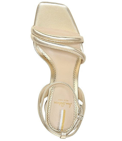 Sam Edelman Kia Gold Squared Open Toe Ankle Strap Block Heeled Sandals