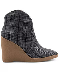 Jessica Simpson Crais Pointed Toe Platform Heeled Wedge Bootie Black White Plaid