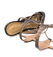 Schutz Erlina Goat Brown Croco Leather Flat Crisscross Straps Gladiator Sandals