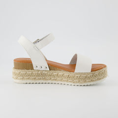 CUSHIONAIRE Melissa White Fashion Ankle Strap Espadrille Platform Wedge Sandals 6