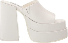 Steve Madden Cagey White Leather Open Toe Slip On High Platform Retro Sandal