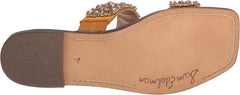 Sam Edelman Ezel Golden Yellow Squared Open Toe Embellished Slip On Flat Sandals