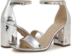 Sam Edelman Daniella Soft Silver Specchio Ankle Strap Block Heel Open Toe Sandal