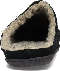 Clarks Black Suede Baseball Stitch Rounded Toe Sherpa Lining Slip On Slippers