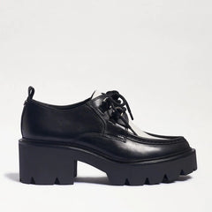 Sam Edelman Monna Black/White Leather Chunky Heel Lace Up Almond Toe Loafers