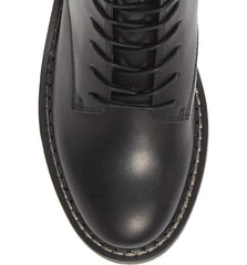 Sam Edelman Lex Black Leather Chunky Heel Rounded Toe Lace Up Ankle Combat Boots