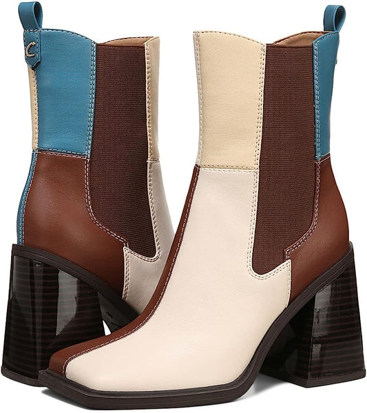 Circus by Sam Edelman Lauren Deja Blue Snip-Toe Block Heel Patch Chelsea Booties