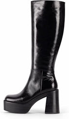 Jeffrey Campbell The-Band Black Squared Toe Block Heel Zipper Knee High Boots