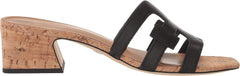 Sam Edelman Winslow Black Leather Squared Open Toe Slip On Block Heeled Sandals