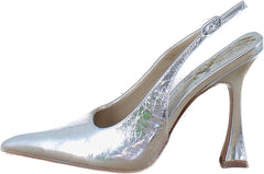 Sam Edelman Odette Soft Silver Fashion Buckle Pointed Toe Slingback Stiletto Pumps