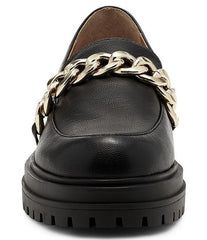 Jessica Simpson Disila Flat Chain Accent Slip On Leather Platform Loafers Black