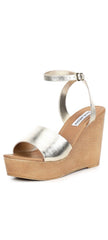 Steve Madden Welsh Gold Leather Ankle Strap Open Toe Platform Wedge Sandal