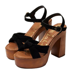 Sam Edelman Trista Black Open Toe Buckle Strap Block Heel Platform Sandals Pump