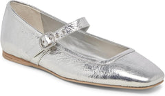 Dolce Vita Rodni Silver Distressed Leather Mary Jane Squared Toe Ballet Flats