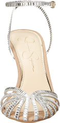 Jessica Simpson Jileta Silver Ankle Strap Round Caged Toe Stiletto Heeled Sandals