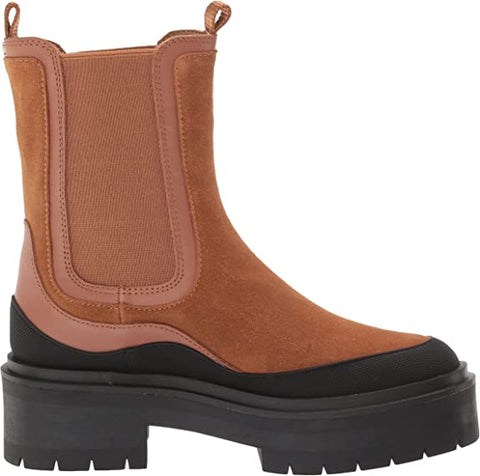 Sam Edelman Lulia Camel/New Whiskey Chunky Heel Closed Toe Pull On Ankle Boots