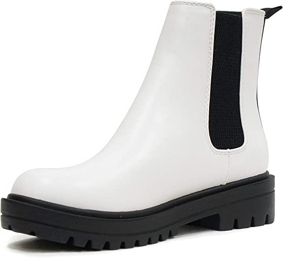 Soda Pilot White Pull On Round Toe Chunky Platform Block Heel Wide Ankle Boots