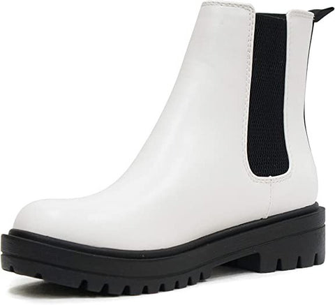 Soda Pilot White Pull On Round Toe Chunky Platform Block Heel Wide Ankle Boots