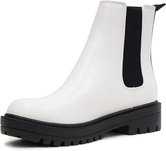 Soda Pilot White Pull On Round Toe Chunky Platform Block Heel Wide Ankle Boots