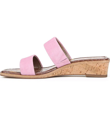 Sam Edelman Vena Pink Orchid Comfort Mid Heel Double-Strap Wedge Heeled Sandals