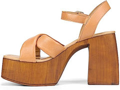 Sam Edelman Suzannah Light Tan Ankle Strap Open Toe Block Heel Platform Sandals