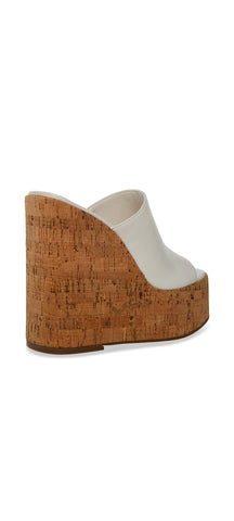Steve Madden Joanne White Leather Slip On High Platform Wedge Heeled Sandals