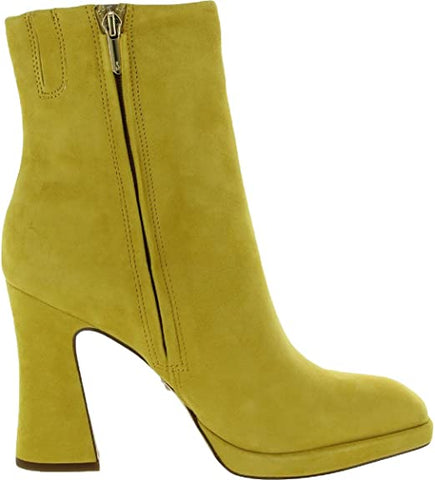Sam Edelman Jaye Yellow Suede Block Heeled Squared Toe Platform Ankle Boots