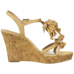Charles David La Jolla Sand Ankle Strap Open Toe Nude Cork Wedge Platform Sandal