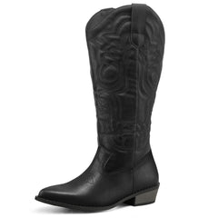mysoft Women's Wide Calf Pull on Mid Calf Pointed Toe Chunky Heel Western Boots 10W