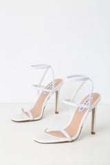 Steve Madden Women's Nectur Square Toe Stiletto Dress Sandals White
