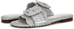 Sam Edelman Bambi Soft Silver Buckle Detailed Open Toe Slip On Flat Sandals