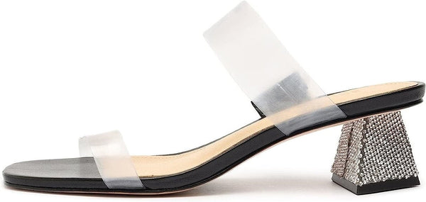 Schutz Ariellen Low Black Open Toe Translucent Straps Stiletto High Heel Sandals