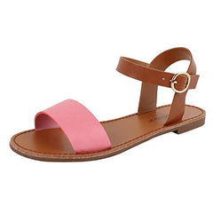 Breckelles Womens Ankle Strap One Band Comfort Flat Buckle Flats-Sandals