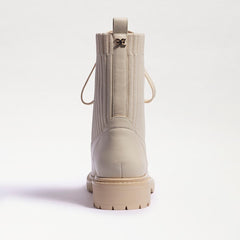Sam Edelman Lydell Modern Ivory Block Heel Closed Toe Lace Up Combat Ankle Boots