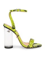 Schutz Valencia Open Toe Ankle Strap Block Clear Heeled Sandals Neon Yellow